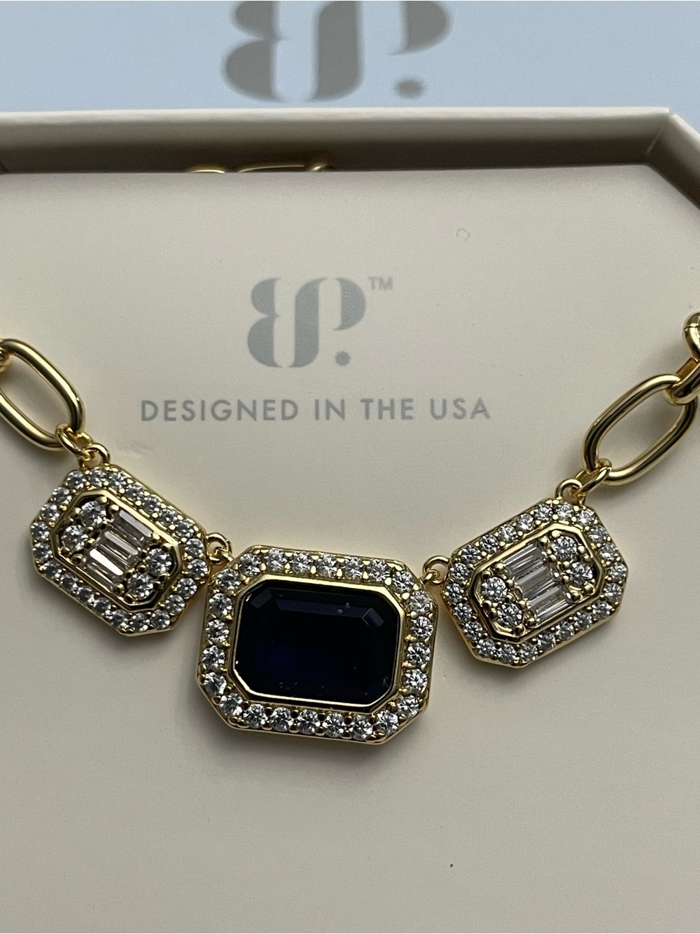 Ring Bomb Party OG Necklace NK62119 "The Center Still Moves" Gold/Sapphire NIB